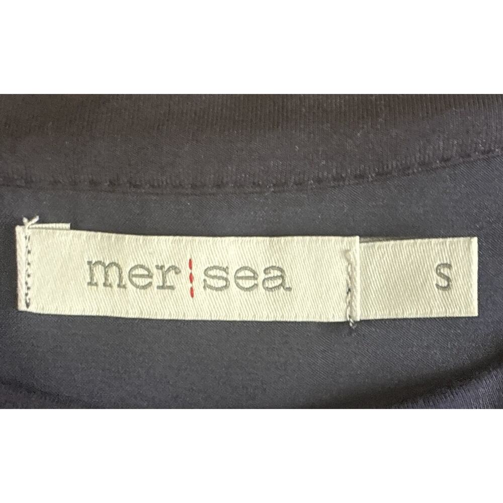 Mersea Navy Blue Mixed Media S Woven Silky LS Luxury Minimalist Quiet Luxury Top - Picture 5 of 8